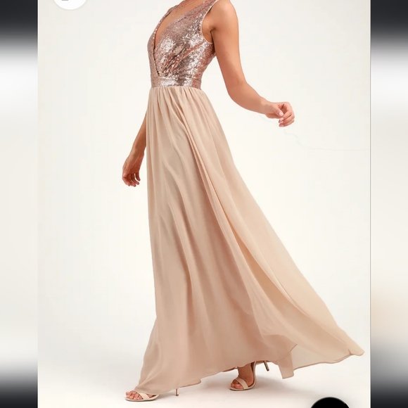 NWT- Lulus Champagne Maxi Dress - Picture 4 of 5